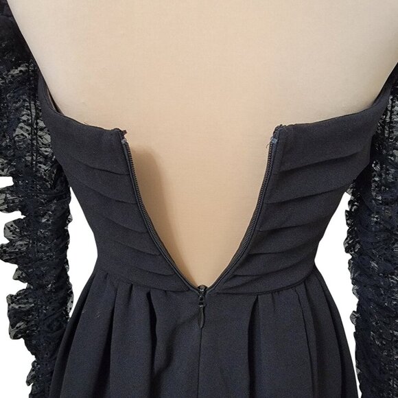 Self-Portrait Size 2 Black Crepe Dot Mesh Midi Dress. Excellent Used Condition - Picture 6 of 15